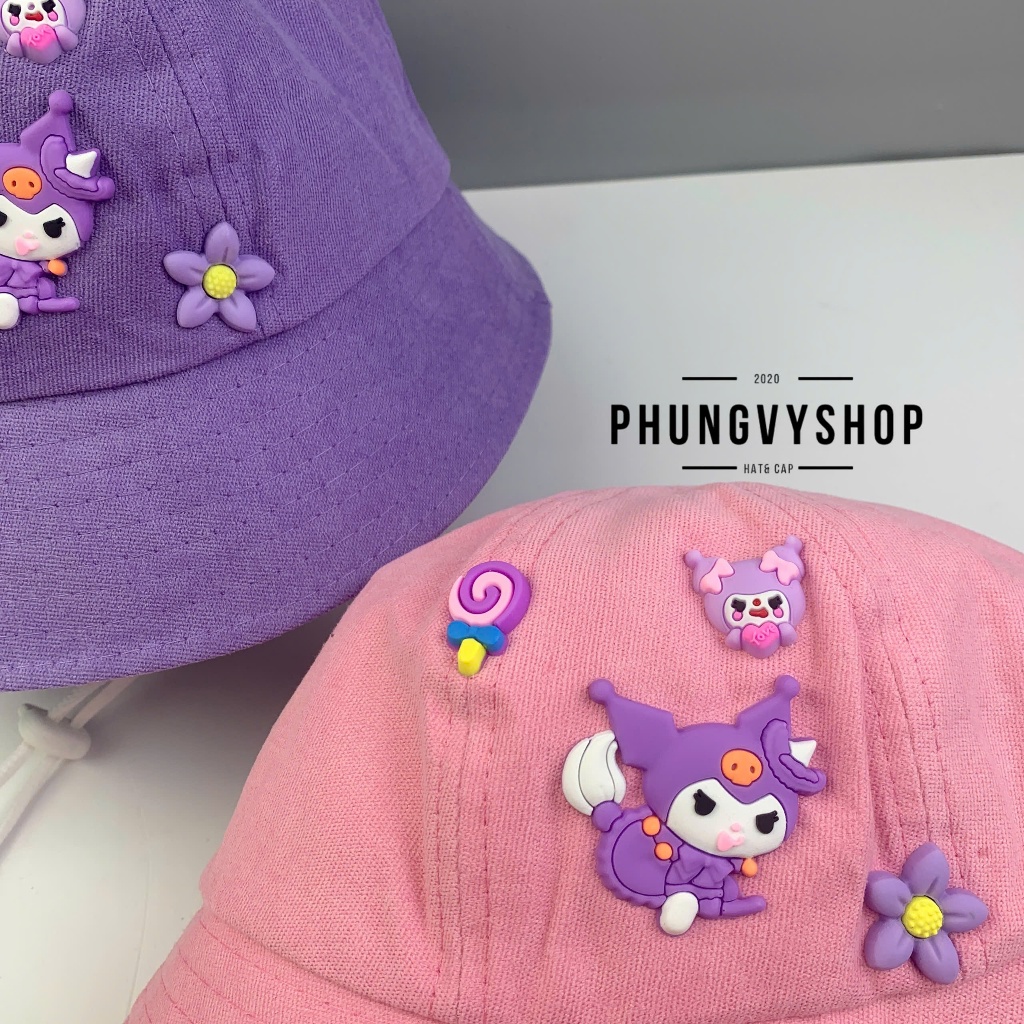 Bé 2-5 Tuổi/Vđ 52m_Mũ bucket tai bèo vành trai gái trẻ em phungvyshop-nón /Bo trung KUROMI BAY LOẠI MÚI NHUNG /