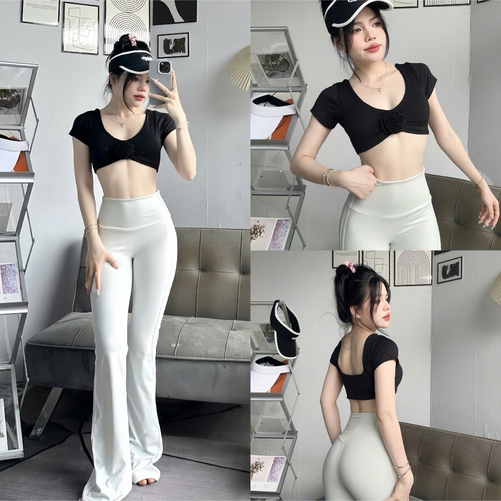 Áo Croptop Đính Hoa Rose C7 Tôn Lưng Thể Thao Kèm Mút Tập Gym-Yoga-Aerobic GYMMY (KHÔNG KÈM QUẦN)⚡️ Hàng Xuất Khẩu⚡️