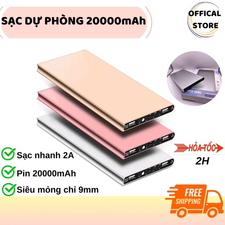 Sạc dự phòng chính hãng 20000mAh, Sạc dự phòng hỗ trợ sạc nhanh 3.0 có đèn led, Sạc tiện lợi phù hợp mọi loại máy