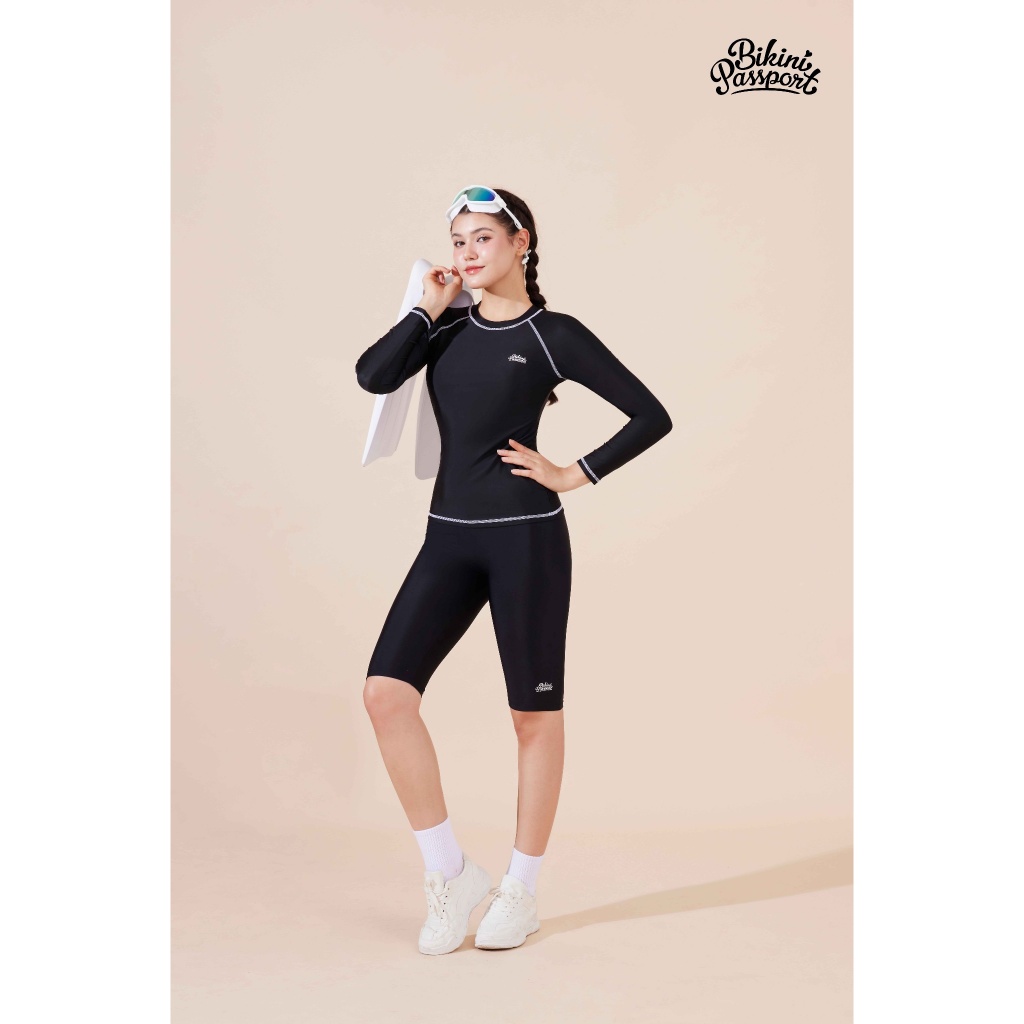 Ảnh Áo bơi LẺ Nữ BIKINI PASSPORT kiểu tay dài basic có logo - màu Đen - BS1004_BL 4