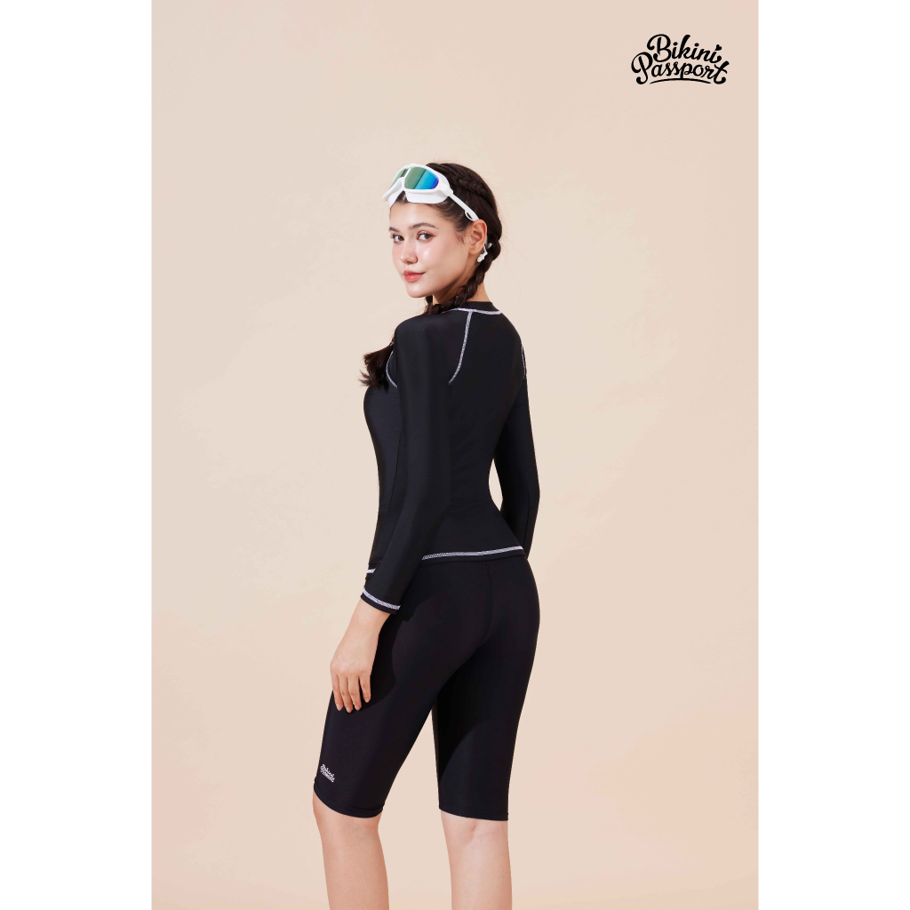 Ảnh Áo bơi LẺ Nữ BIKINI PASSPORT kiểu tay dài basic có logo - màu Đen - BS1004_BL 2