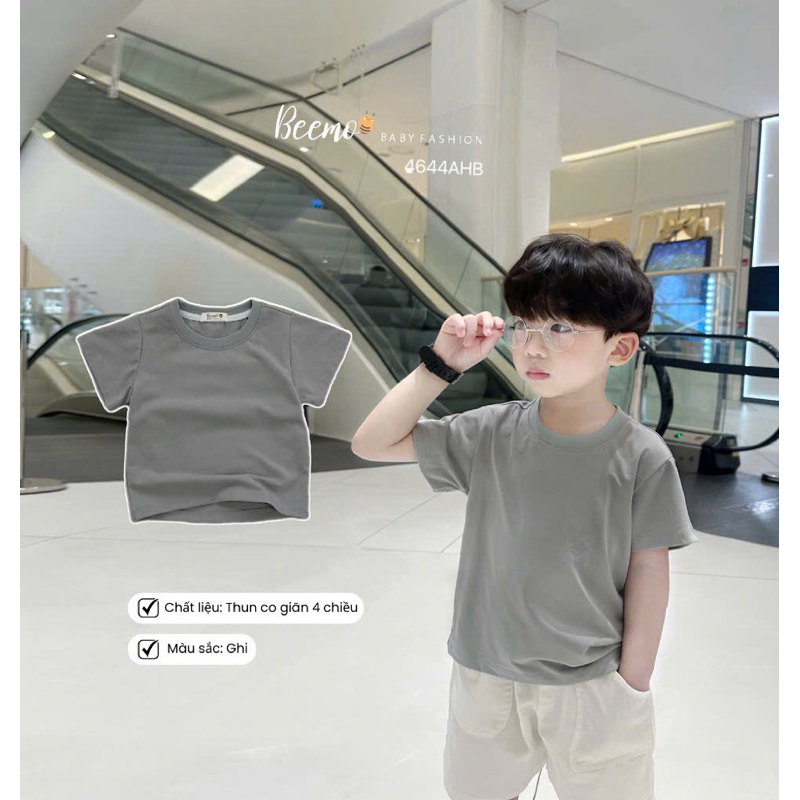 Áo phông cộc tay trơn Beemo nhiều màu cho bé trai, kiểu dáng basic, Áo thun cộc tay bé trai 9-24kg