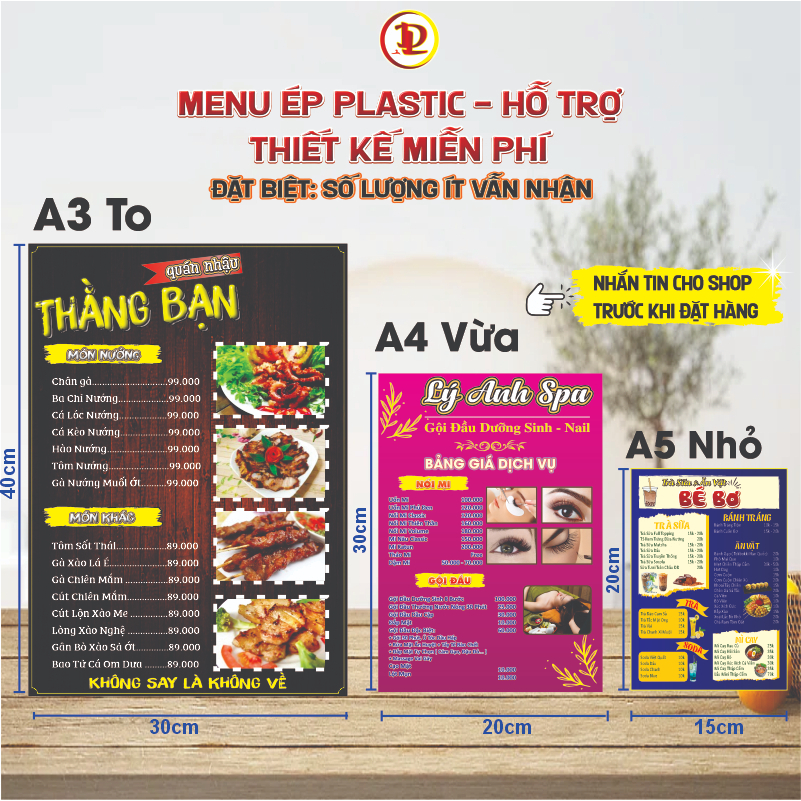 in Menu Thiết Kế Theo Yêu Cầu miễn phí và có ép plastic với nhiều kích ...
