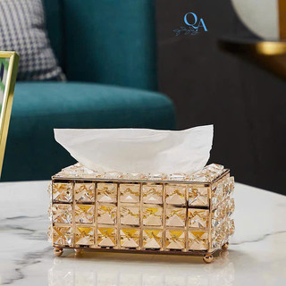 Bộ đồ dùng phòng khách cao cấp, khay mỹ phẩm đựng đồ, hộp đựng giấy ăn đính đá pha lê decor luxury