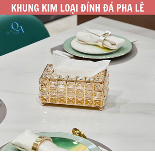 Bộ đồ dùng phòng khách cao cấp, khay mỹ phẩm đựng đồ, hộp đựng giấy ăn đính đá pha lê decor luxury