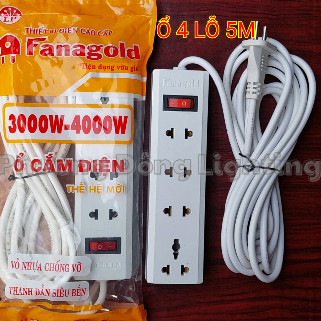 Ổ cắm điện Fanagold có công tắc chịu tải 2500W dây dài 3m, 5m