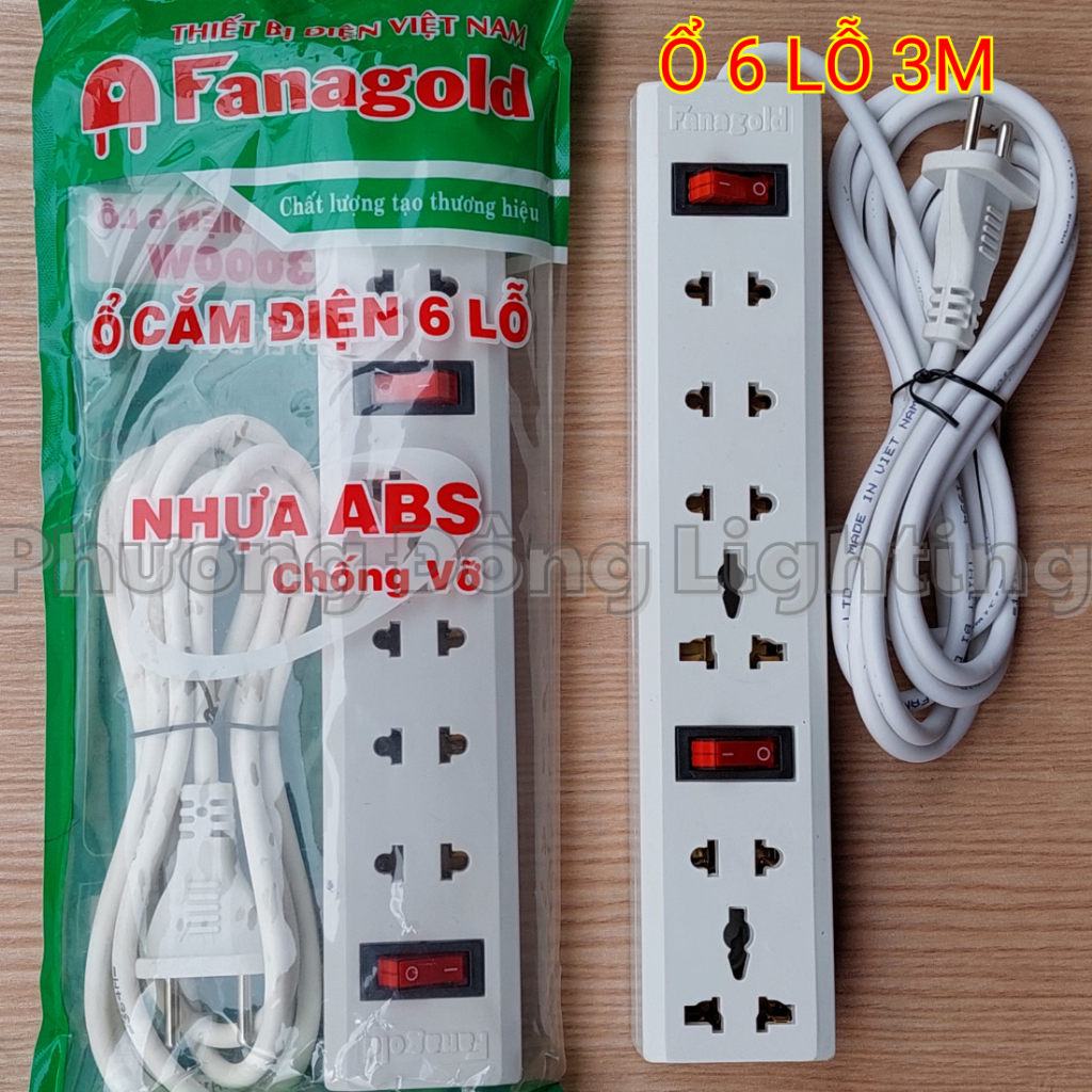 Ổ cắm điện Fanagold có công tắc chịu tải 2500W dây dài 3m, 5m