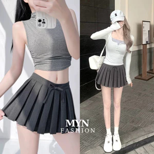 Chân váy ngắn tennis xếp ly đính nơ dáng xòe cạp cao vải Gold Hàn cao cấp kiểu dáng basic siêu hack dáng hottrend MYN29
