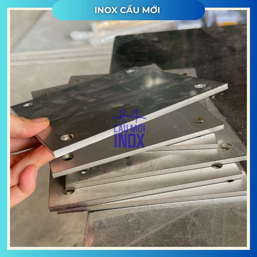 Bản mã vuông inox 304, kích thước 200x200mm, độ dày 5mm, cắt laser độ chính xác cao