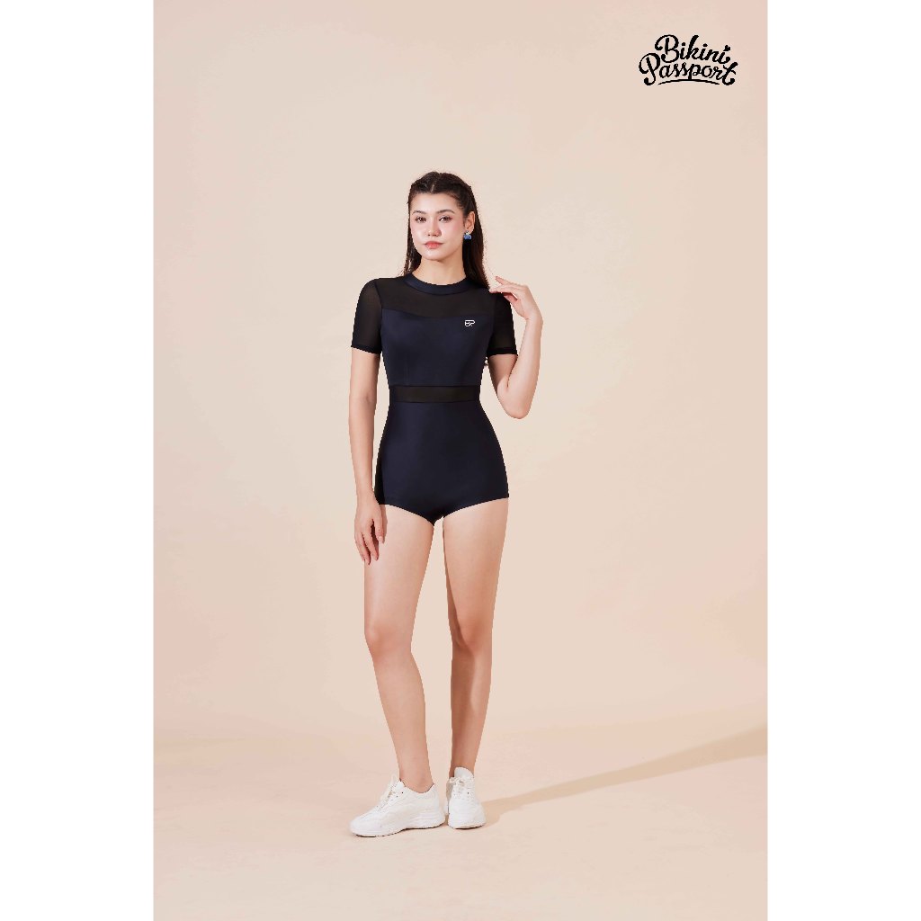 Ảnh Đồ bơi nữ Bikini Passport kiểu một mảnh tay ngắn kín đáo, phối lưới - màu Đen - BS412_BL 4