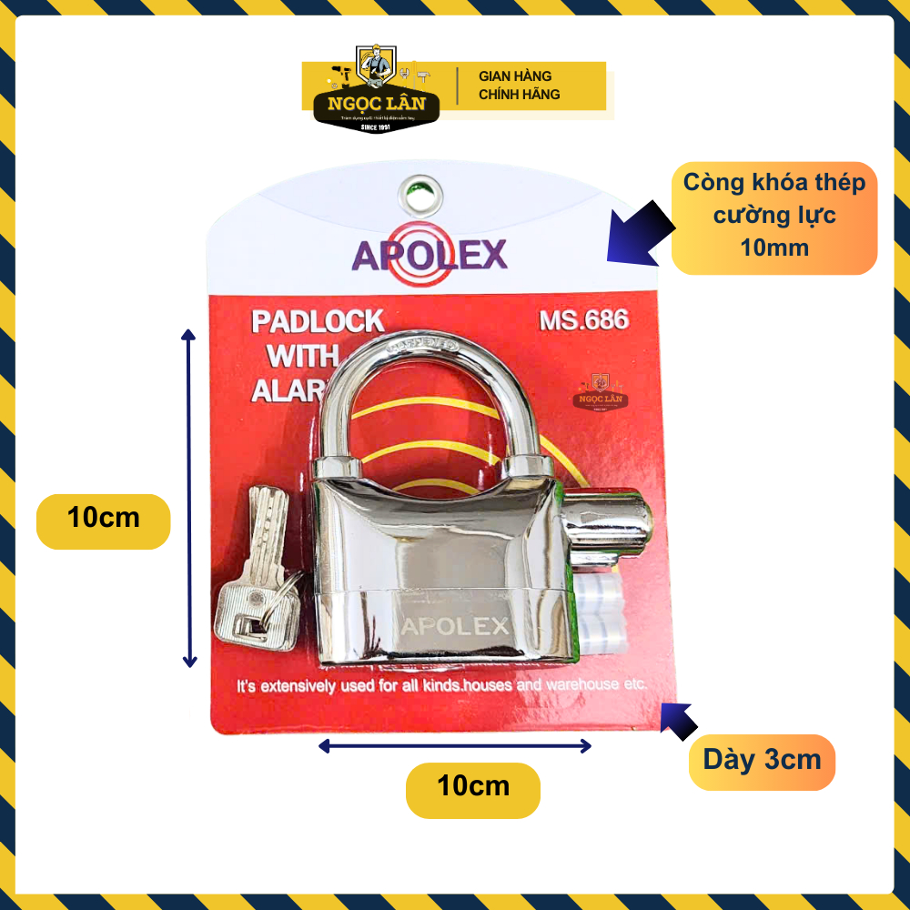 Ổ khóa báo động, Khóa hú chống trộm cao cấp Apolex chính hãng MS.686