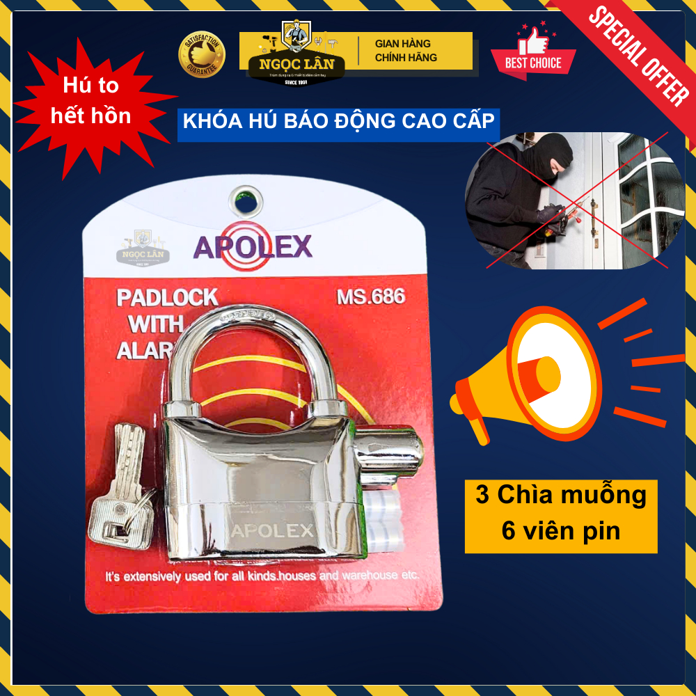 Ổ khóa báo động, Khóa hú chống trộm cao cấp Apolex chính hãng MS.686