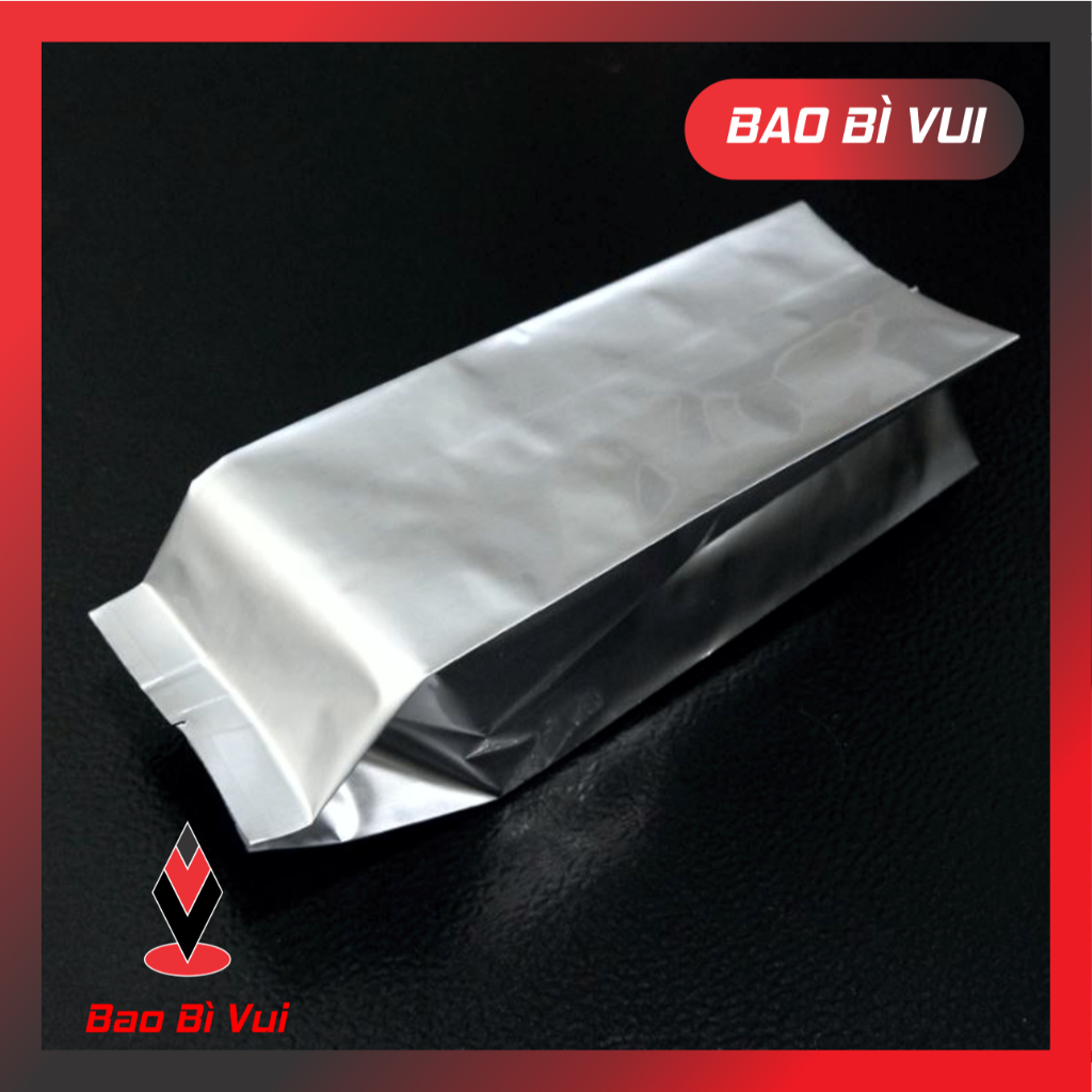 Túi bạc 4 cạnh trơn, túi đóng cà phê. Nhận in túi, dập van - BAO BÌ VUI