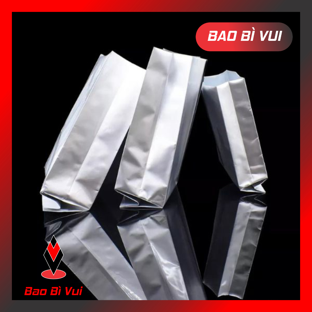 Túi bạc 4 cạnh trơn, túi đóng cà phê. Nhận in túi, dập van - BAO BÌ VUI