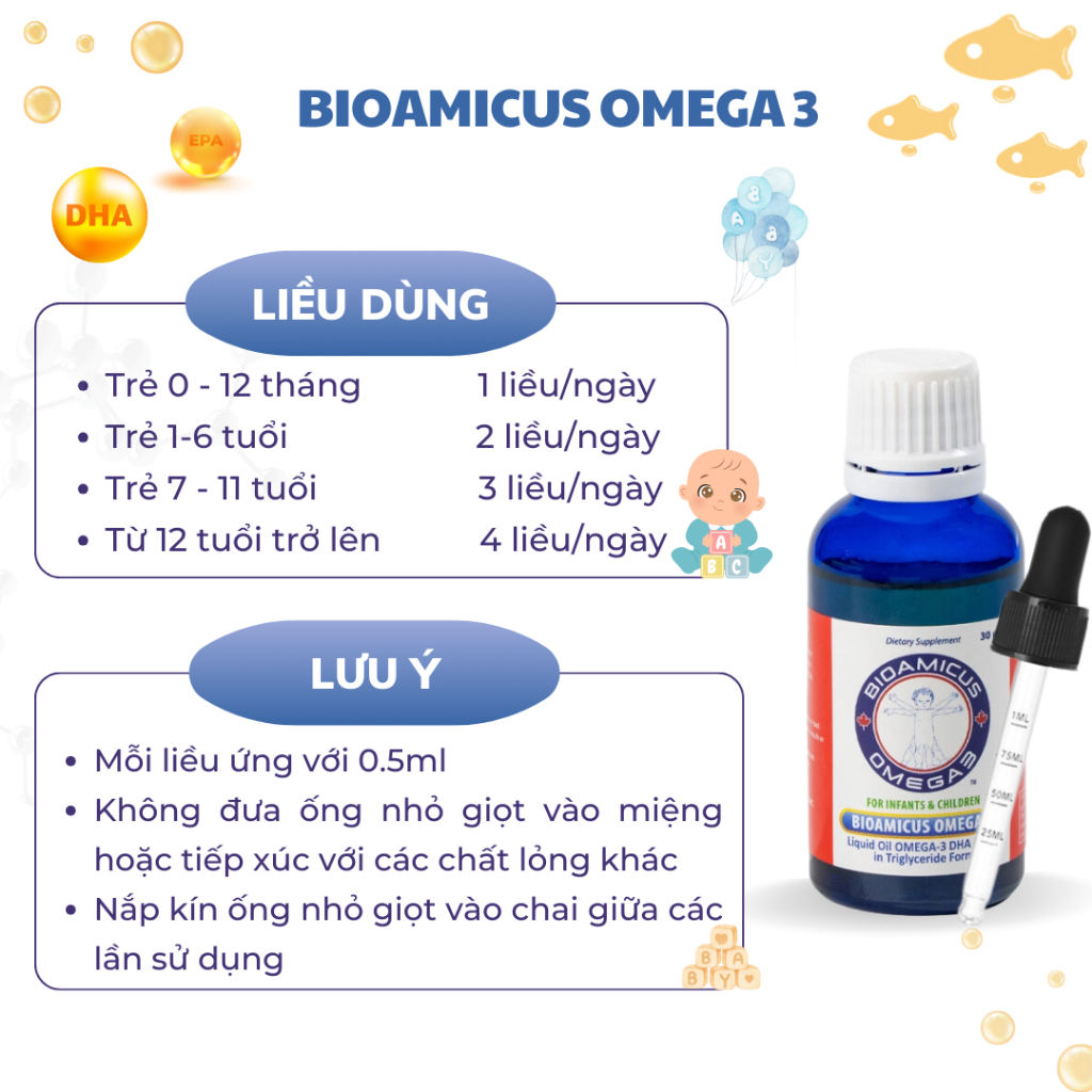 [Mua 3 tặng 1]BioAmicus DHA  - Vị ngon độc quyền chai 30mL + quà