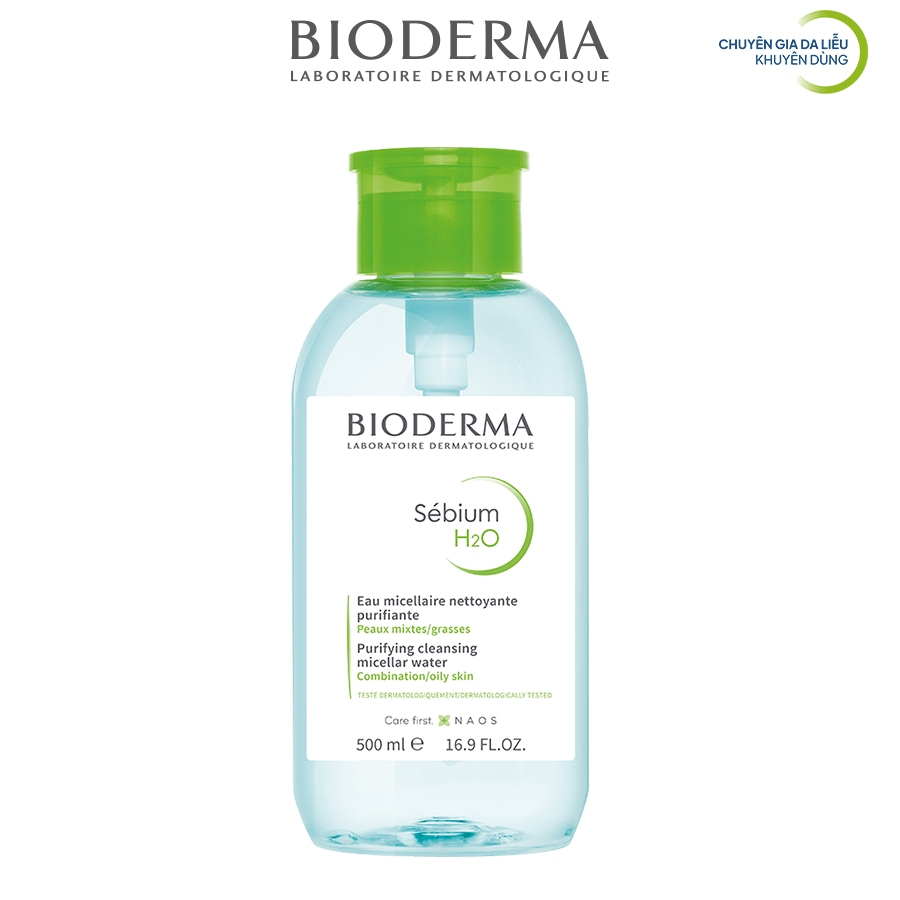 Ảnh Dung dịch làm sạch và tẩy trang Micellar cho da hỗn hợp và da dầu Bioderma Sébium H2O - 500ml (có nắp nhấn) 3