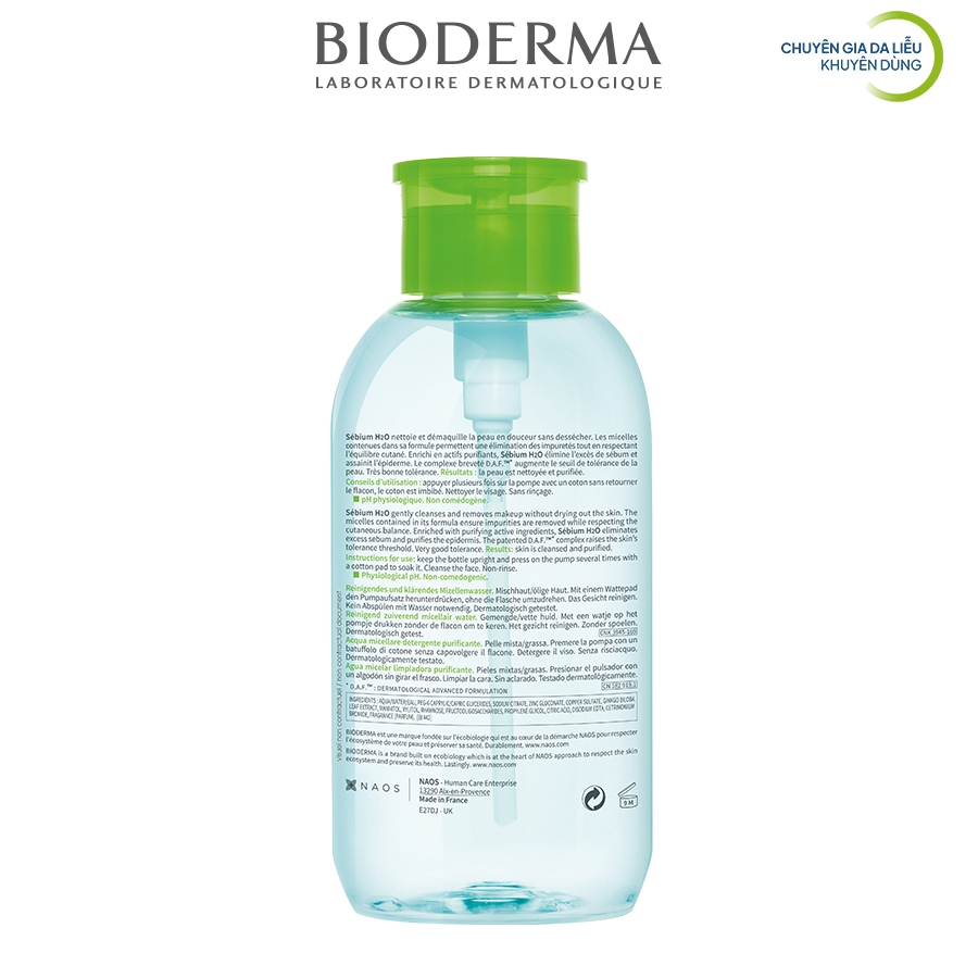 Ảnh Dung dịch làm sạch và tẩy trang Micellar cho da hỗn hợp và da dầu Bioderma Sébium H2O - 500ml (có nắp nhấn) 4