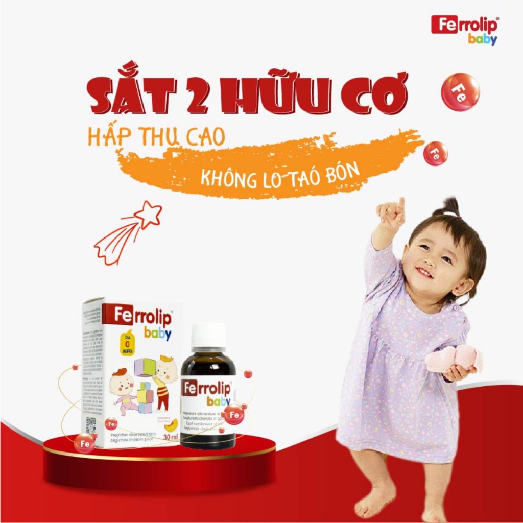 [Mua 3 tặng 1]Sắt Ferrolip Baby dạng siro vị đào thơm ngon chai 30ml