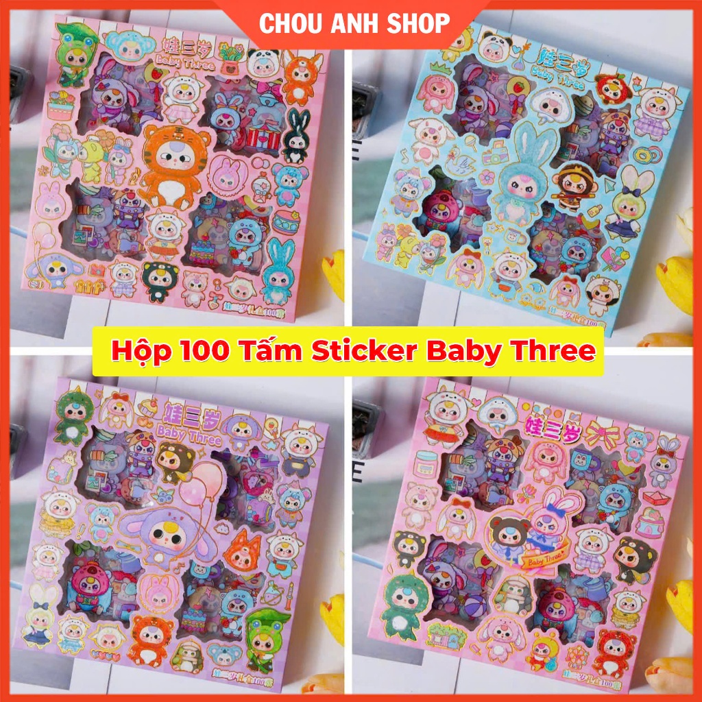 Hộp 100 tấm sticker baby three cute dễ thương - Hình dán Babythree ...