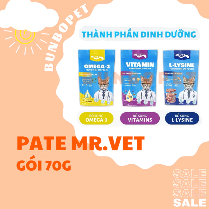 Pate Mr.Vet Cho Mèo 70g - Pate Cho Mèo Từ Thịt Bổ Sung Các Dưỡng Chất Thiết Yếu MR VET