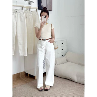 [Q100] Quần jean suông nữ trắng vải cao cấp dày dặn
