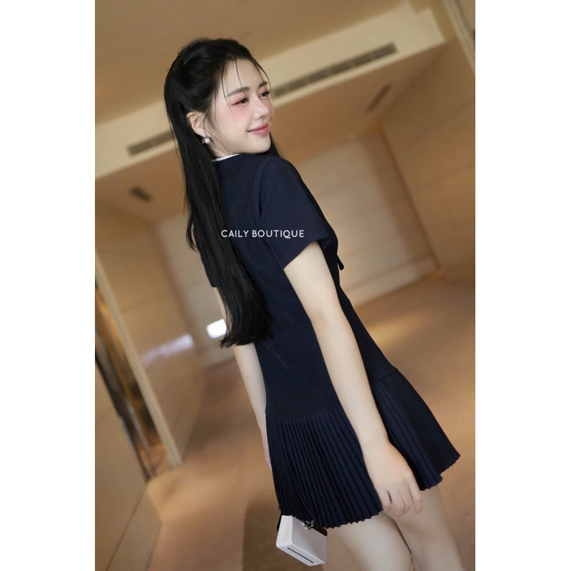 “Julee dress” Váy tay ngắn thiết kế thắt nơ ngực sang chảnh , Đầm ngắn xoè thiết kế chân dập ly basic sang chảnh