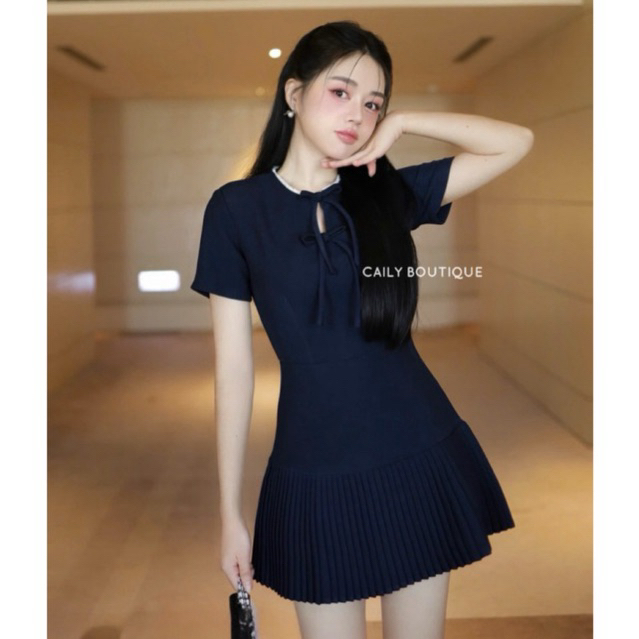 “Julee dress” Váy tay ngắn thiết kế thắt nơ ngực sang chảnh , Đầm ngắn xoè thiết kế chân dập ly basic sang chảnh