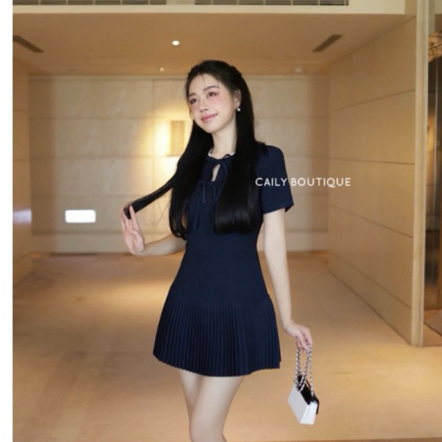 “Julee dress” Váy tay ngắn thiết kế thắt nơ ngực sang chảnh , Đầm ngắn xoè thiết kế chân dập ly basic sang chảnh