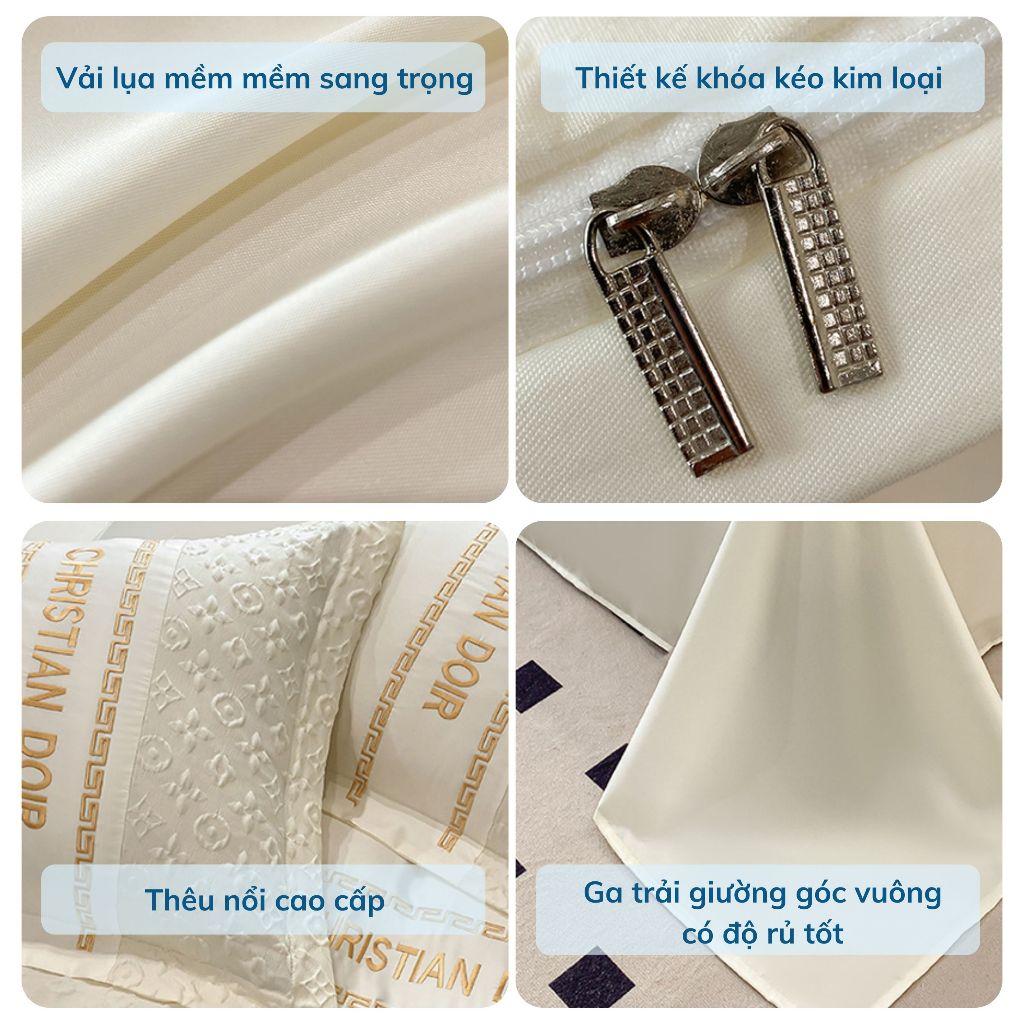 Bộ Vỏ Chăn Ga Trải Giường Kèm 2 Vỏ Gối Nằm TOPAZ Nhập Khẩu, Chất Liệu Phi Lụa Cao Cấp Mềm Mịn Dập Họa Tiết Sang Trọng
