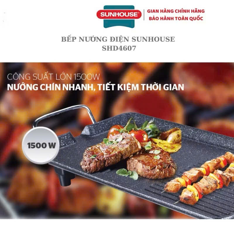 Bếp nướng điện không khói Sunhouse shd4607 công suất 1500w Hàng chính hãng( bao lỗi đổi)