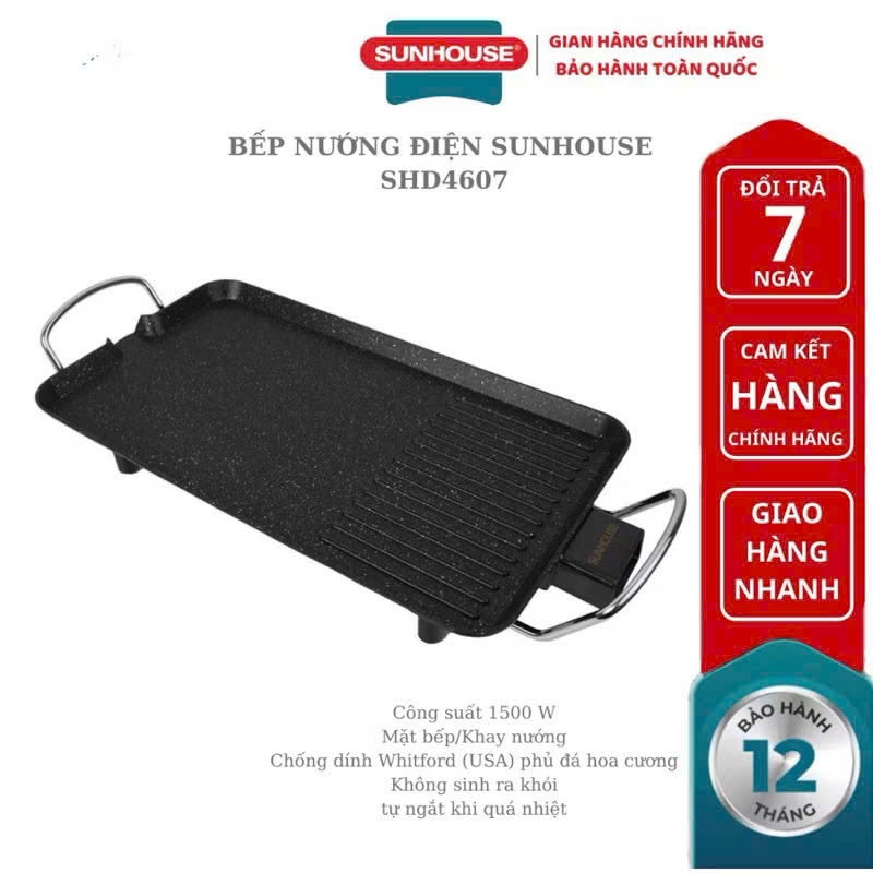 Bếp nướng điện không khói Sunhouse shd4607 công suất 1500w Hàng chính hãng( bao lỗi đổi)