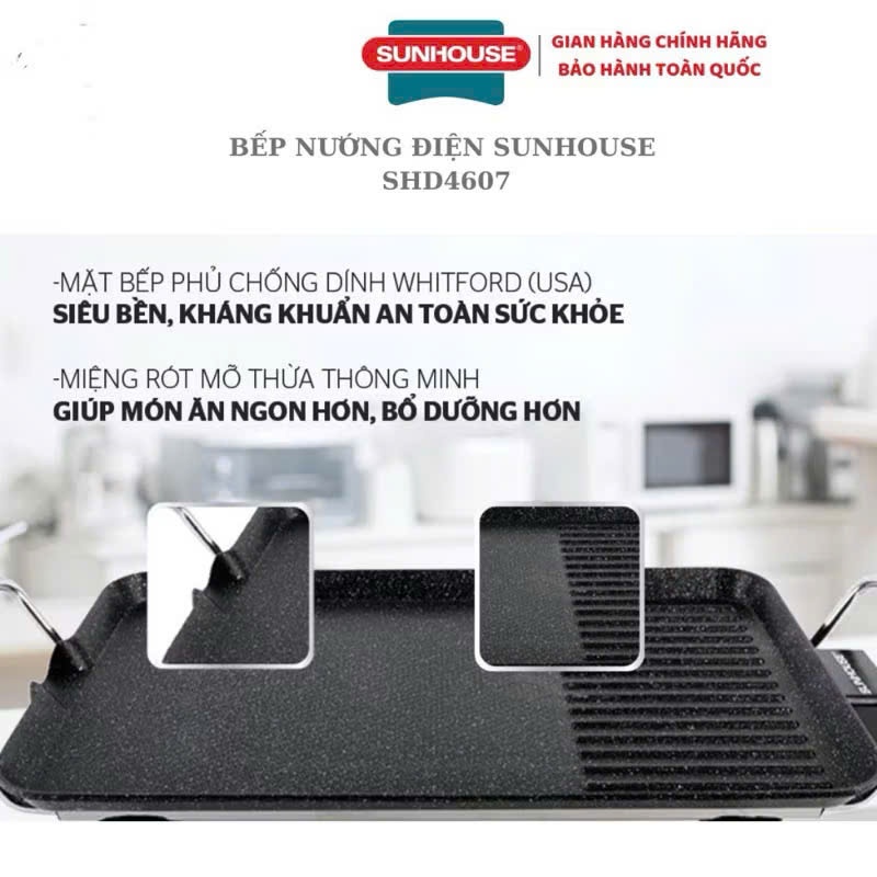 Bếp nướng điện không khói Sunhouse shd4607 công suất 1500w Hàng chính hãng( bao lỗi đổi)
