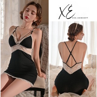 Váy thun cao cấp phối ren chữ V ngực có mút tai thỏ nâng ngực lưng kiểu ( V24 )