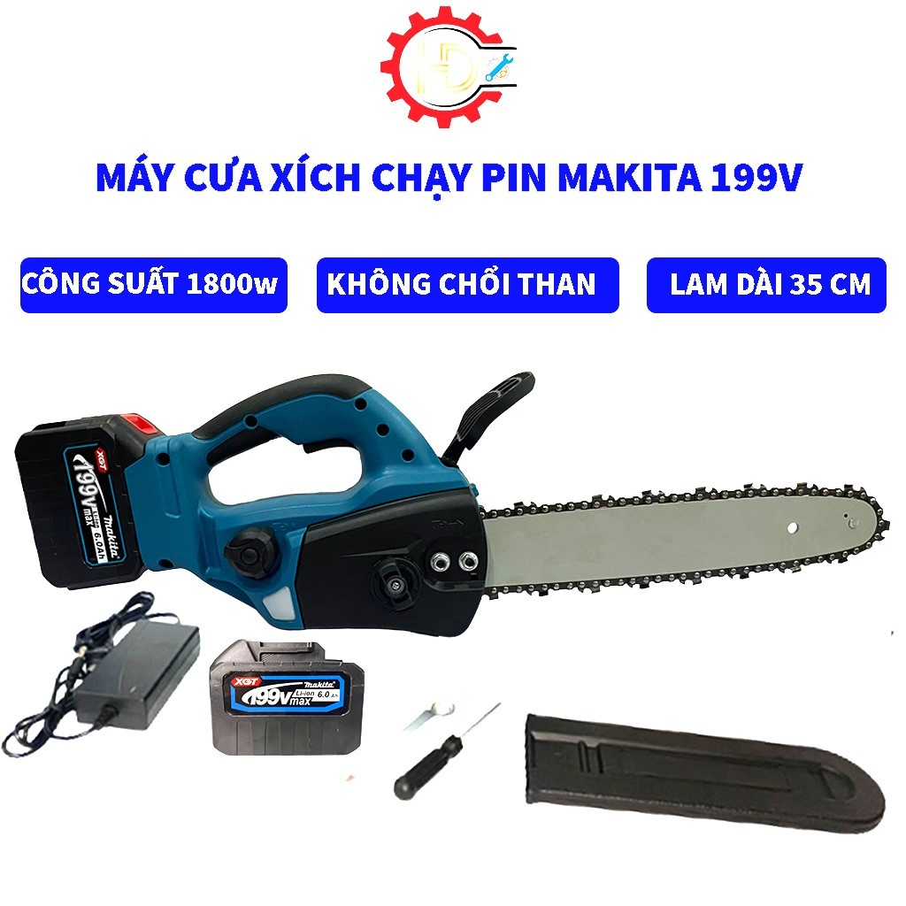Máy cưa xích chạy pin KHÔNG CHỔI THAN, máy cưa xích cầm tay mini, lam xích 12 inch, bơm nhớt tự động