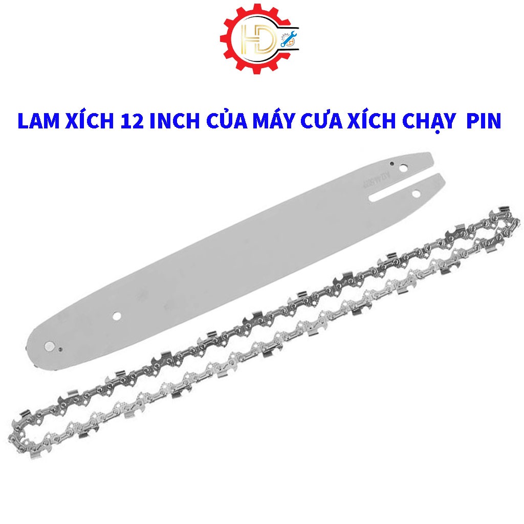 Máy cưa xích chạy pin KHÔNG CHỔI THAN, máy cưa xích cầm tay mini, lam xích 12 inch, bơm nhớt tự động