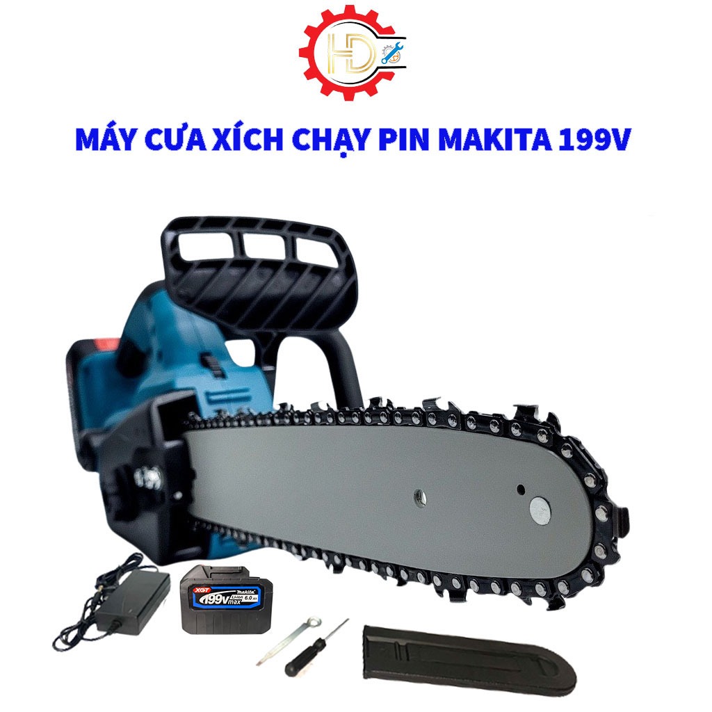 Máy cưa xích chạy pin KHÔNG CHỔI THAN, máy cưa xích cầm tay mini, lam xích 12 inch, bơm nhớt tự động