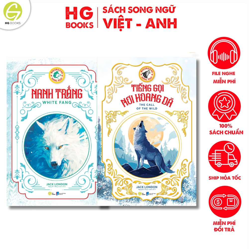 Ảnh Sách song ngữ Tiếng Gọi Nơi Hoang Dã và Nanh Trắng tác giả Jack London, sách kinh điển HG Books 1