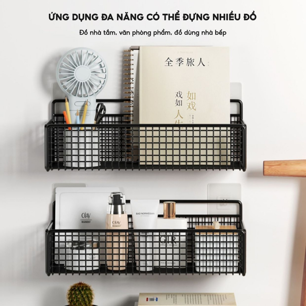 Kệ Đựng Đồ Nhà Tắm Dán Tường Thép Chống Gỉ, Giá Để Đồ Nhà Tắm Gia Vị Chịu Tải Lên Tới 10KG