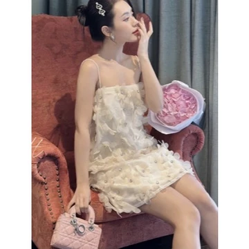 Váy tiệc cưới sang chảnh váy tiểu thư váy đầm nữ váy hai dây váy đi biển đính hoa siêu xinh shop HN DESIG