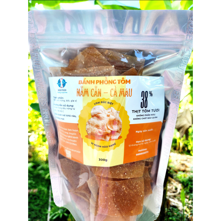Túi 300g bánh phồng tôm đặc biệt - 38% tôm tươi,  Bánh phồng tôm Năm Căn - Cà Mau, Đồ ăn vặt, Bánh phồng Cà Mau