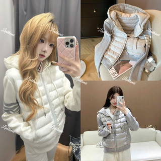 Áo phao nữ phối tay len sọc kẻ 3 màu loại đẹp