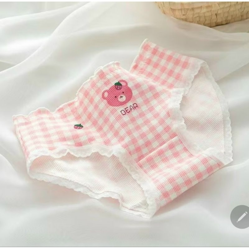 Combo 10 Quần Lót Tam Giác Cotton Thoáng Khí Kháng Khuẩn Màu Hồng Hình Dâu Dễ Thương Cho Nữ 582