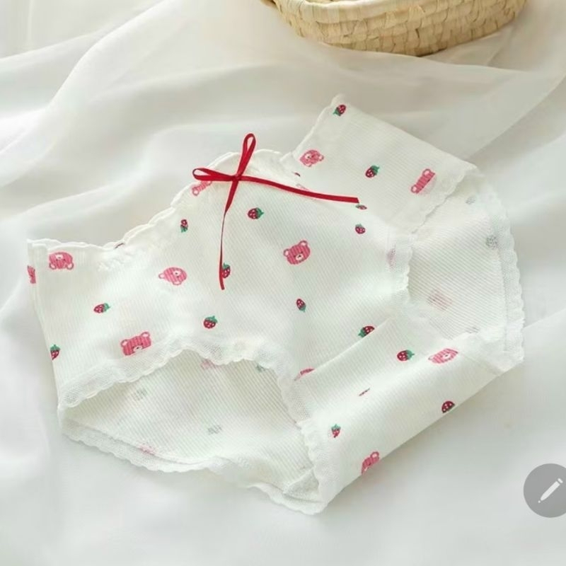 Combo 10 Quần Lót Tam Giác Cotton Thoáng Khí Kháng Khuẩn Màu Hồng Hình Dâu Dễ Thương Cho Nữ 582