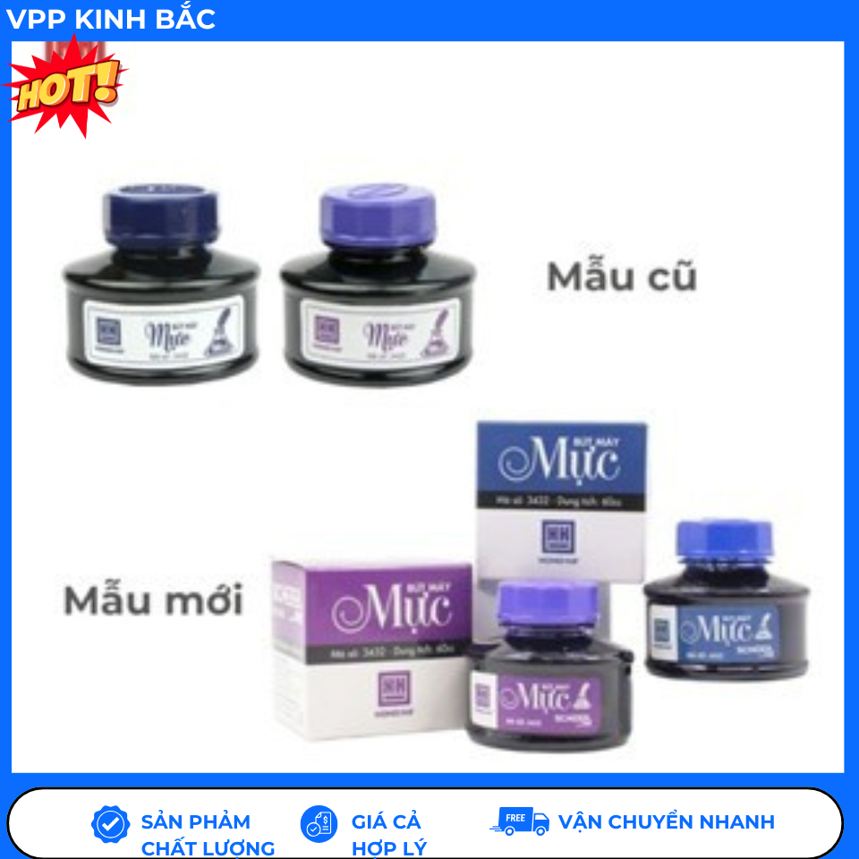 [Mực chuẩn] Mực Bút Máy Hồng Hà Lọ 60ml Nhanh Khô, Không Bị Lắng Cặn.