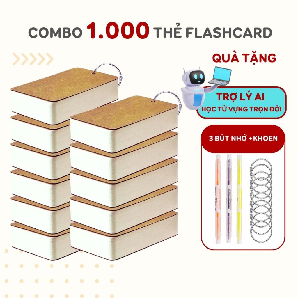 Thẻ học từ vựng flashcard combo 1000 thẻ flashcard trắng tặng kèm trợ lý hỗ trợ học tiếng anh trung nhật hàn
