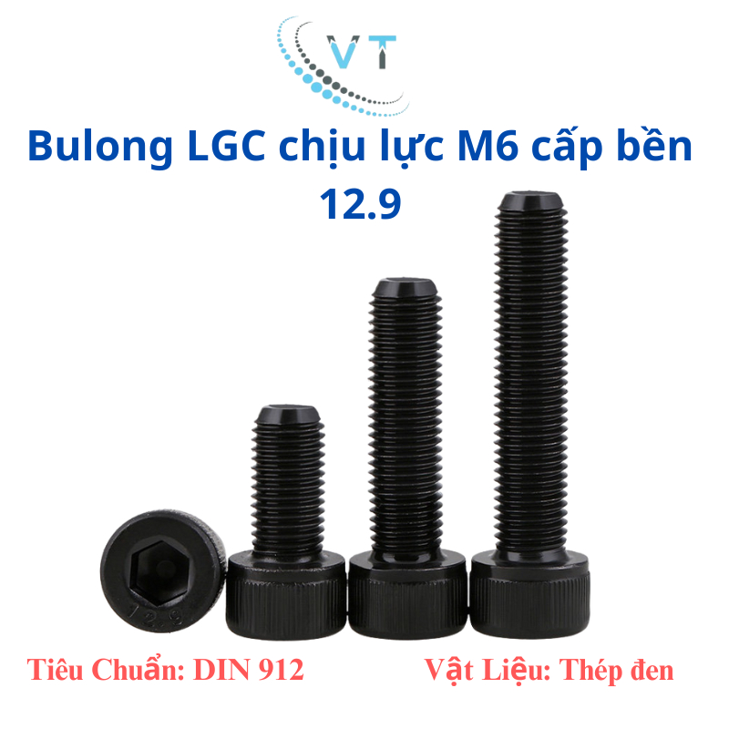 Bulong lục giác chìm đầu trụ thép đen M6 đủ size 10mm - 150mm (set 50 con - 10 con - 5 con)