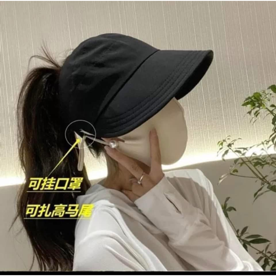 MŨ CHỐNG NẮNG NỬA ĐẦU HÀN QUỐC CÓ MÓC ĐEO KHẨU TRANG TIỆN DỤNG