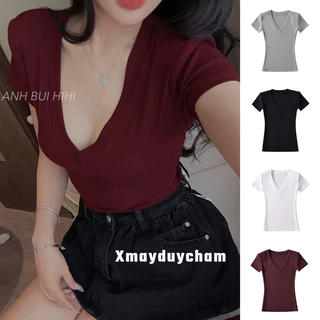 [VẢI COTTON MỊN] ÁO Thun Cộc cổ tim tay ngắn ôm body hàng xịn tôn dáng nữ m998