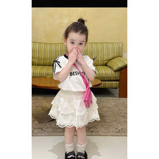[B&G] Sét áo thun cotton kèm chân váy ren 2 tầng dễ thương cho bé gái 12-42kg(2-12 tuổi)
