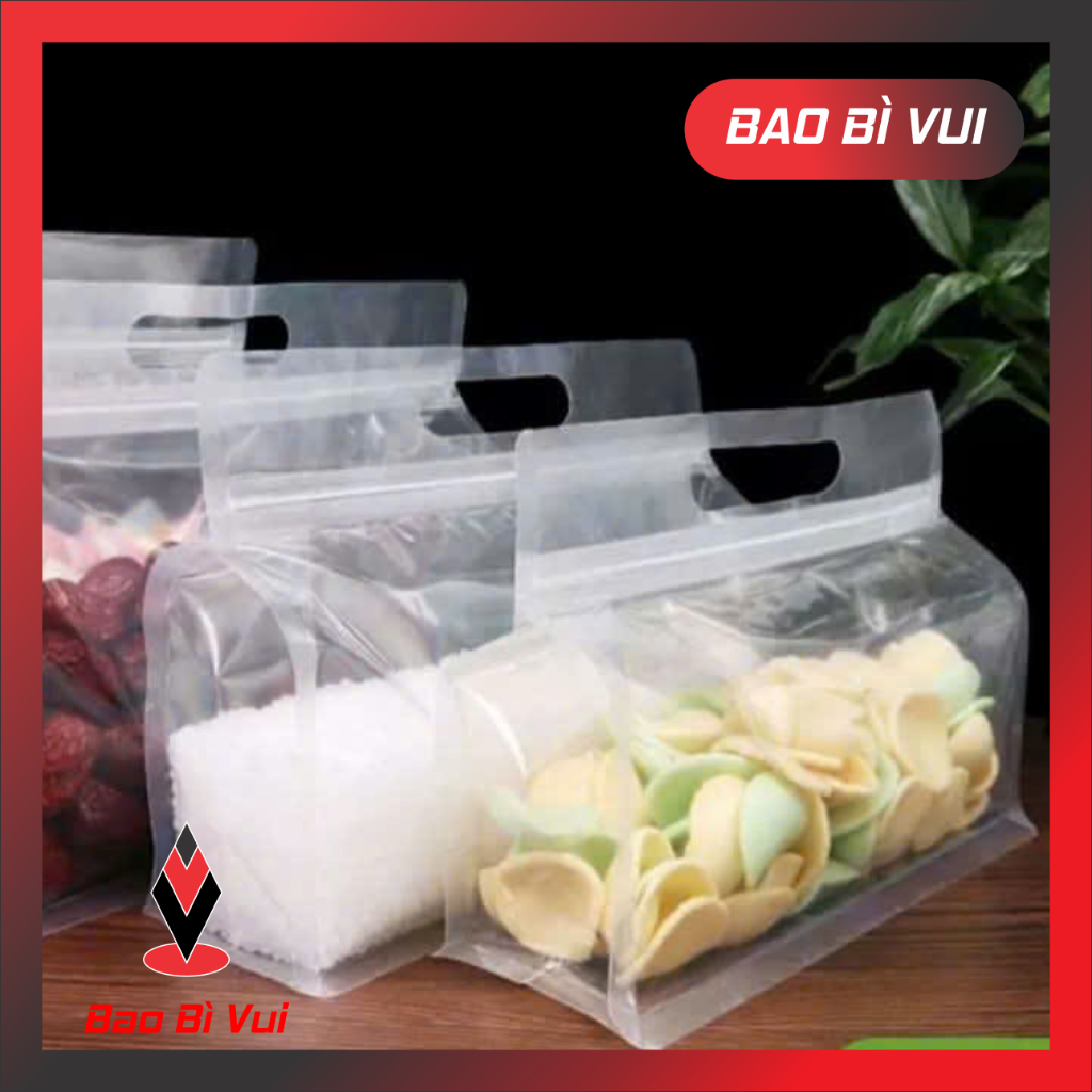 [500g - 1kg] Túi zip trong 8 cạnh quai xách - BAO BÌ VUI